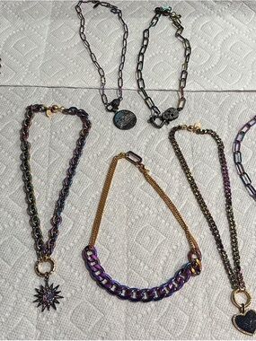 Iridescent Multicolor Chain Necklace with Starburst Pendant